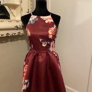 Silk Burgundy Flower Mini Dress